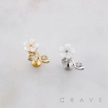 WHITE FLOWER MARQUISE THREADLESS (PUSH IN) 316L SURGICAL STEEL LABRET SET